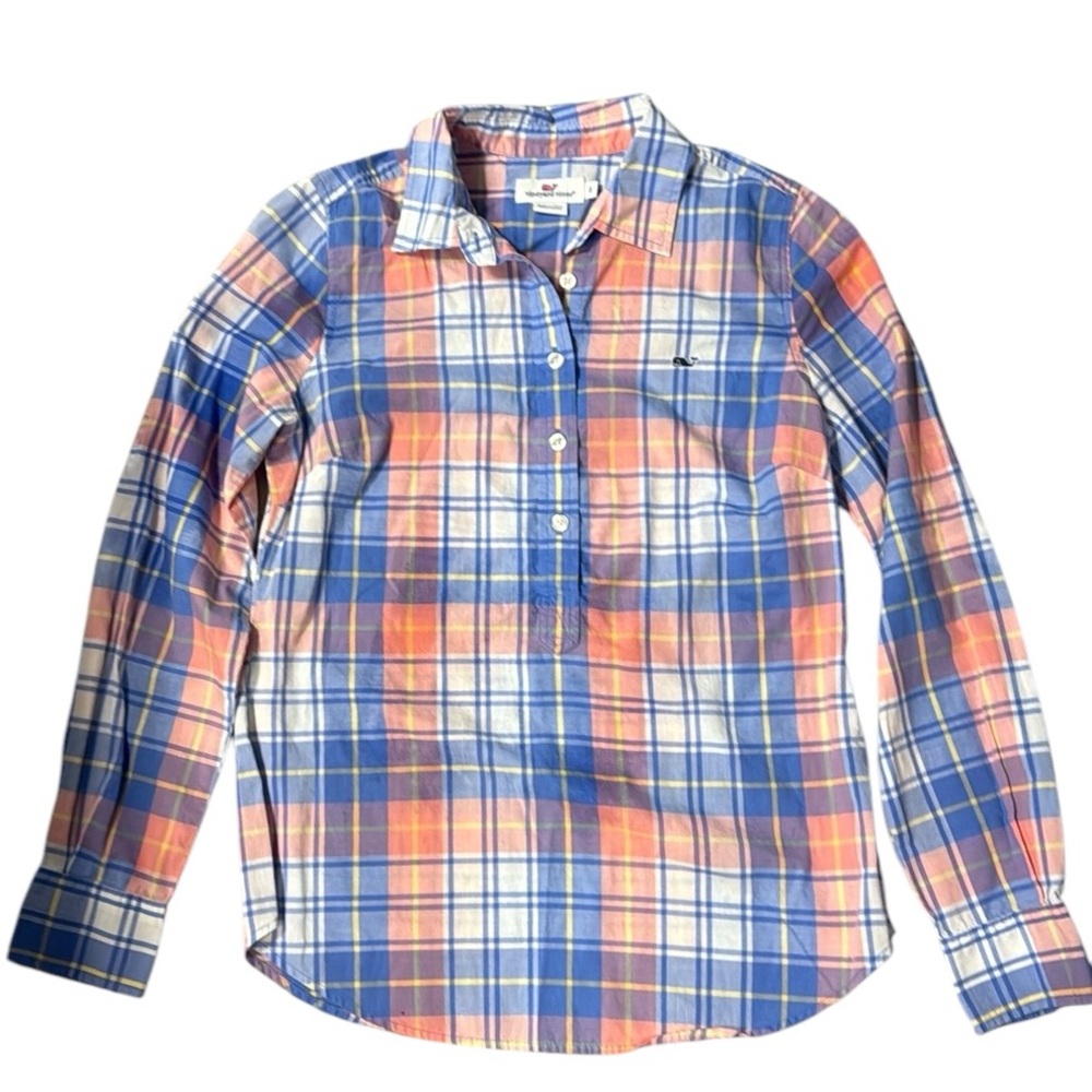 Vineyard Vines Plaid Half Button Up Longsleeve Cotton Shirt Size‎ 0